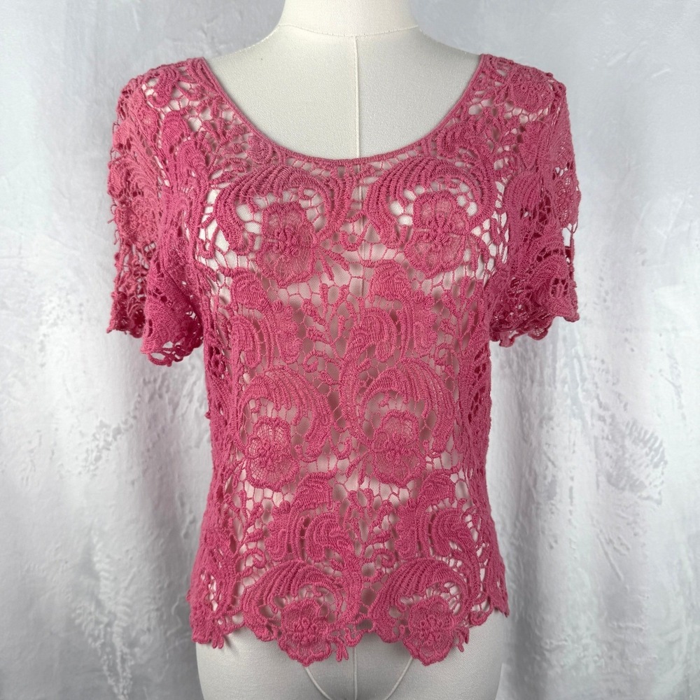 Pink Crochet Lace Festival Top Coquette‎ Fairycore Boho Cottagecore Small